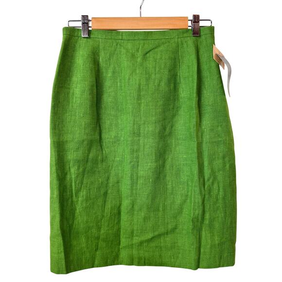 VINTAGE Linen Pencil Skirt Womens 10P Kelly Green Business Casual Summer Resort - Picture 1 of 14